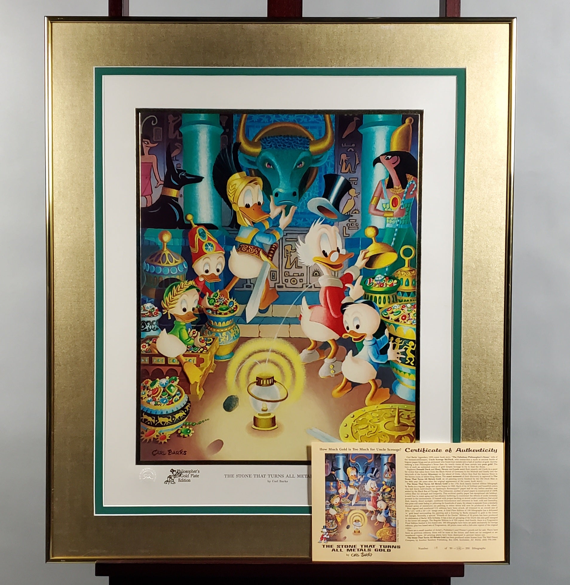 Donald Duck and Uncle Scrooge Stone That Turns All Metals Gold Carl Barks Signed Gold Plate Edition